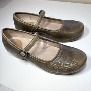 Dansko Womens Sz 11/11.5 Savanna Mary Jane Shoes Brown Leather Embossed Euro 42